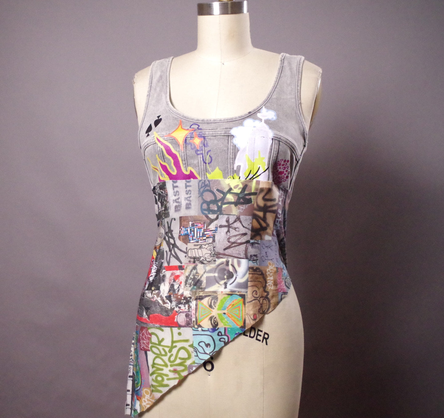 OOAK Jean Corset Top, Denim Corset Top, Jean Denim Summer Top. Graffiti clothing
