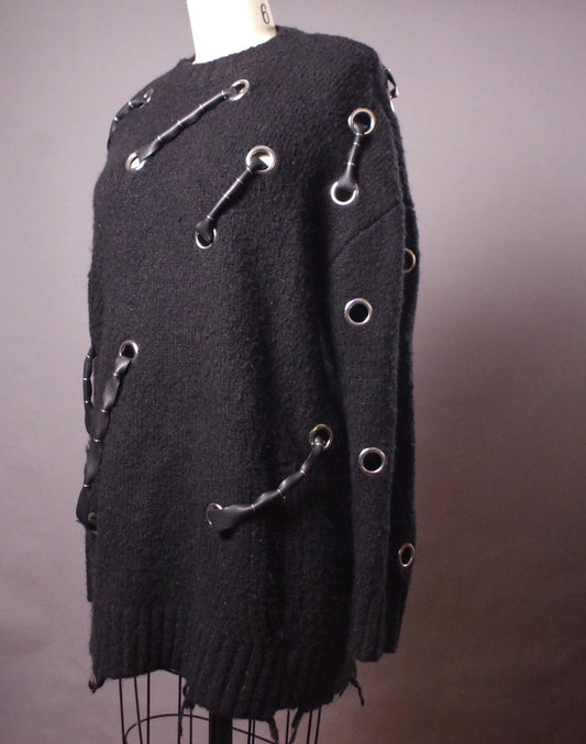 Grommet goth sweater, Black Alpaca blend sweater, Ripped gothic sweater, Alternative clothes, Grunge style