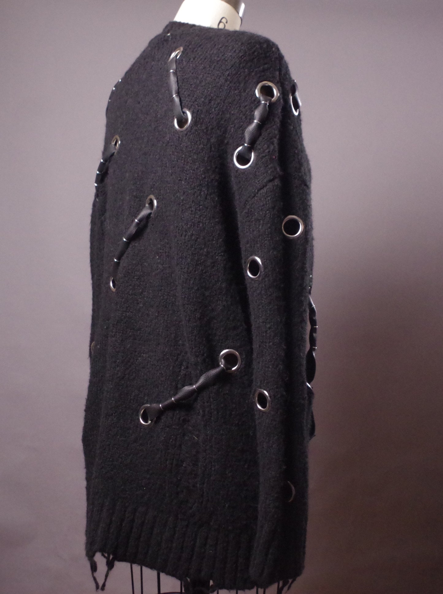 Grommet goth sweater, Black Alpaca blend sweater, Ripped gothic sweater, Alternative clothes, Grunge style