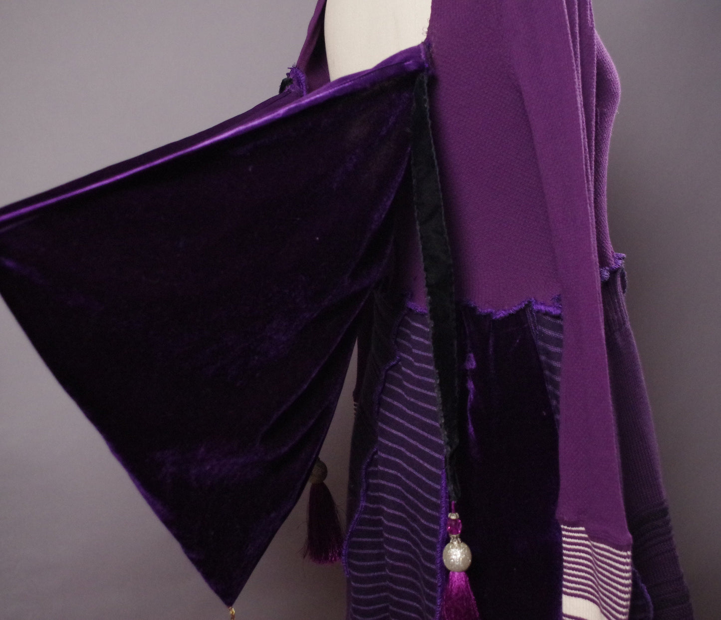 Purple Hoodie Dress, OOAK Sweater Dress, Patchwork Upcycled Dress