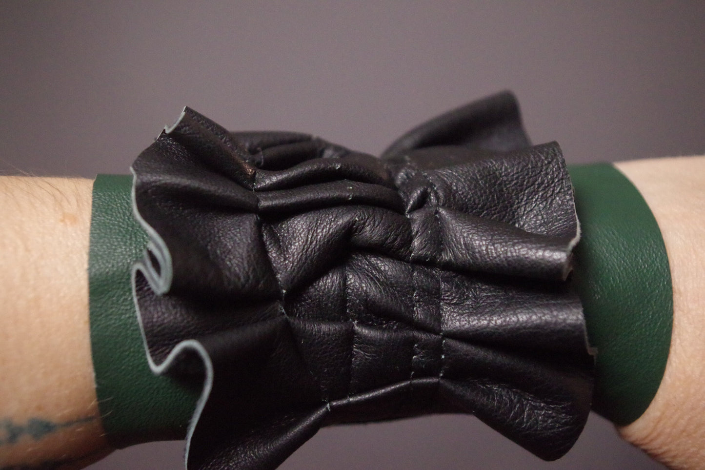 Ruffled Leather Cuff Bracelet - Leather Cuff Bracelet - Up-cycled Leather Cuff - Black Leather Bracelet - Leather Black Cuff
