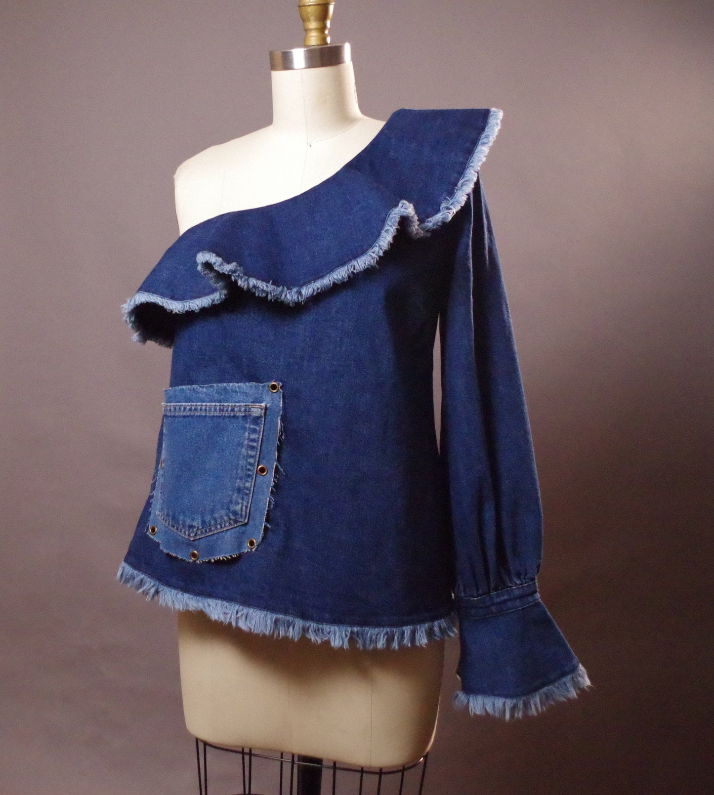 Up-cycled Jean Top, Unique Denim Top, Jean Denim Blouse Top,  Street wear