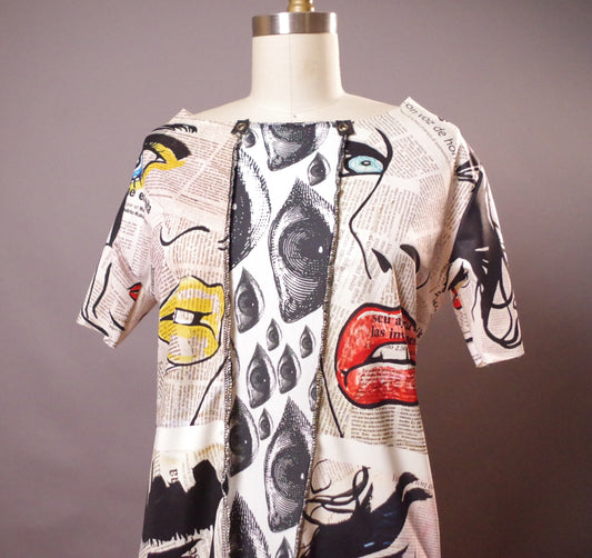 Pop Art Eyes up-cycled Dress, Eyes newspaper dress, Eyes Clothing, Newspaper Clothes