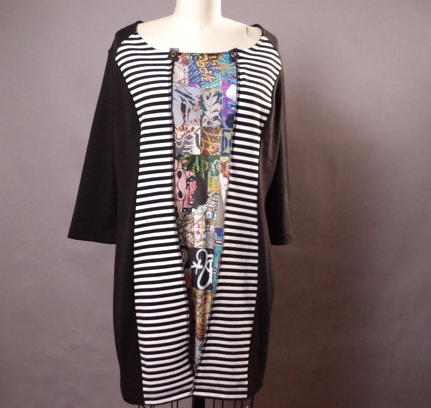 Striped Graffiti  Dress, Up-cycled  unique dress, Up-cycled Clothing Graffiti