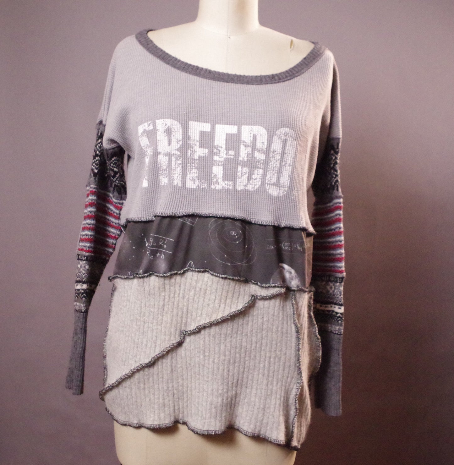 Freedom up-cycled sweater, Unique winter top, OOAK Patchwork sweater