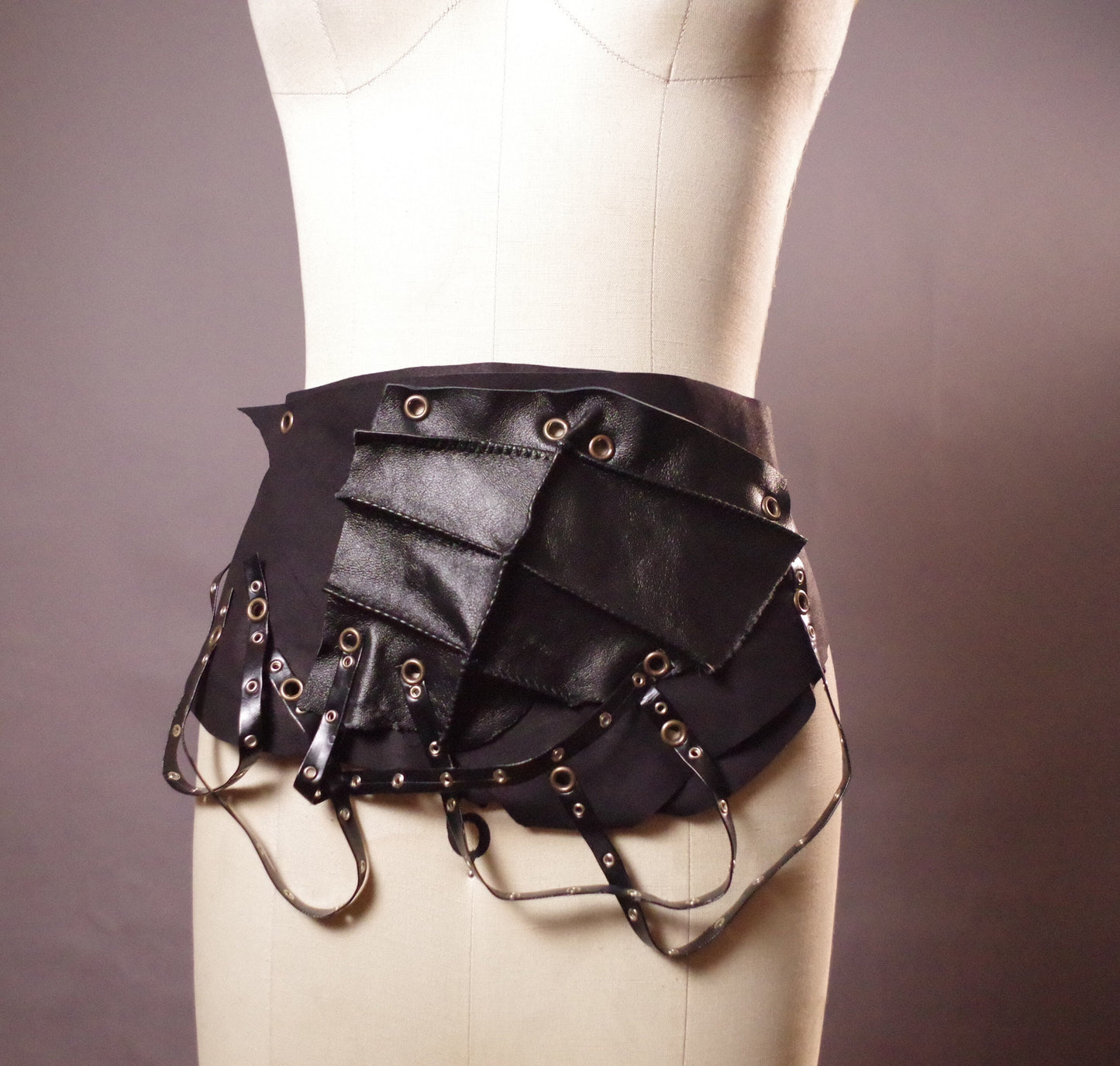 OOAK Leather Black Leather Belt, Genuine leather belt, Unique black Belt, Goth Leather Belt, Halloween