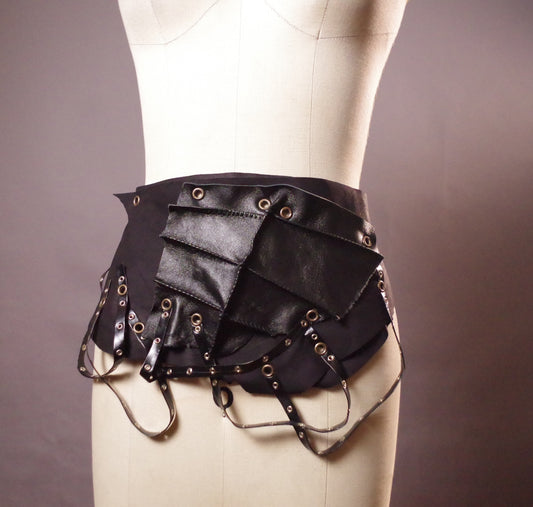 OOAK Leather Black Leather Belt, Genuine leather belt, Unique black Belt, Goth Leather Belt, Halloween