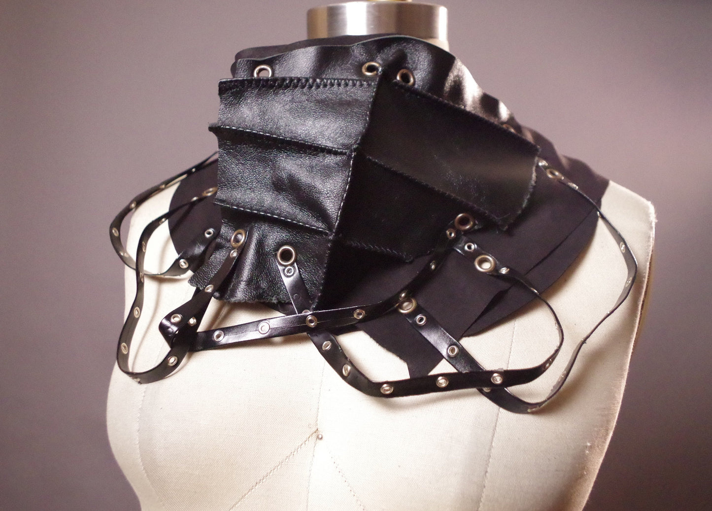 OOAK Leather Black Scarf, Twisted Leather Scarf, Unique black Scarf, Goth Leather Scarf, Halloween