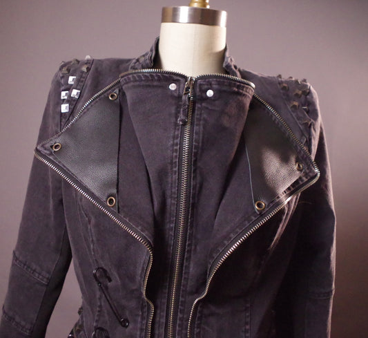 Multi use Jean Leather Jacket, Moto leather jacket, Punk Studded Jacket