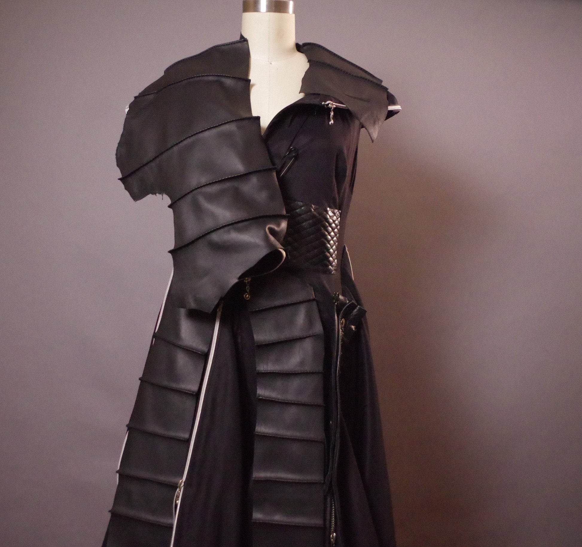 OOAK Zippered Leather Dress, Maxi Unique Goth Dress, Avantgarde Black SUNIQ OOAK Zippered Leather Dress, Maxi Unique Goth Dress, Avantgarde Black SUNIQ