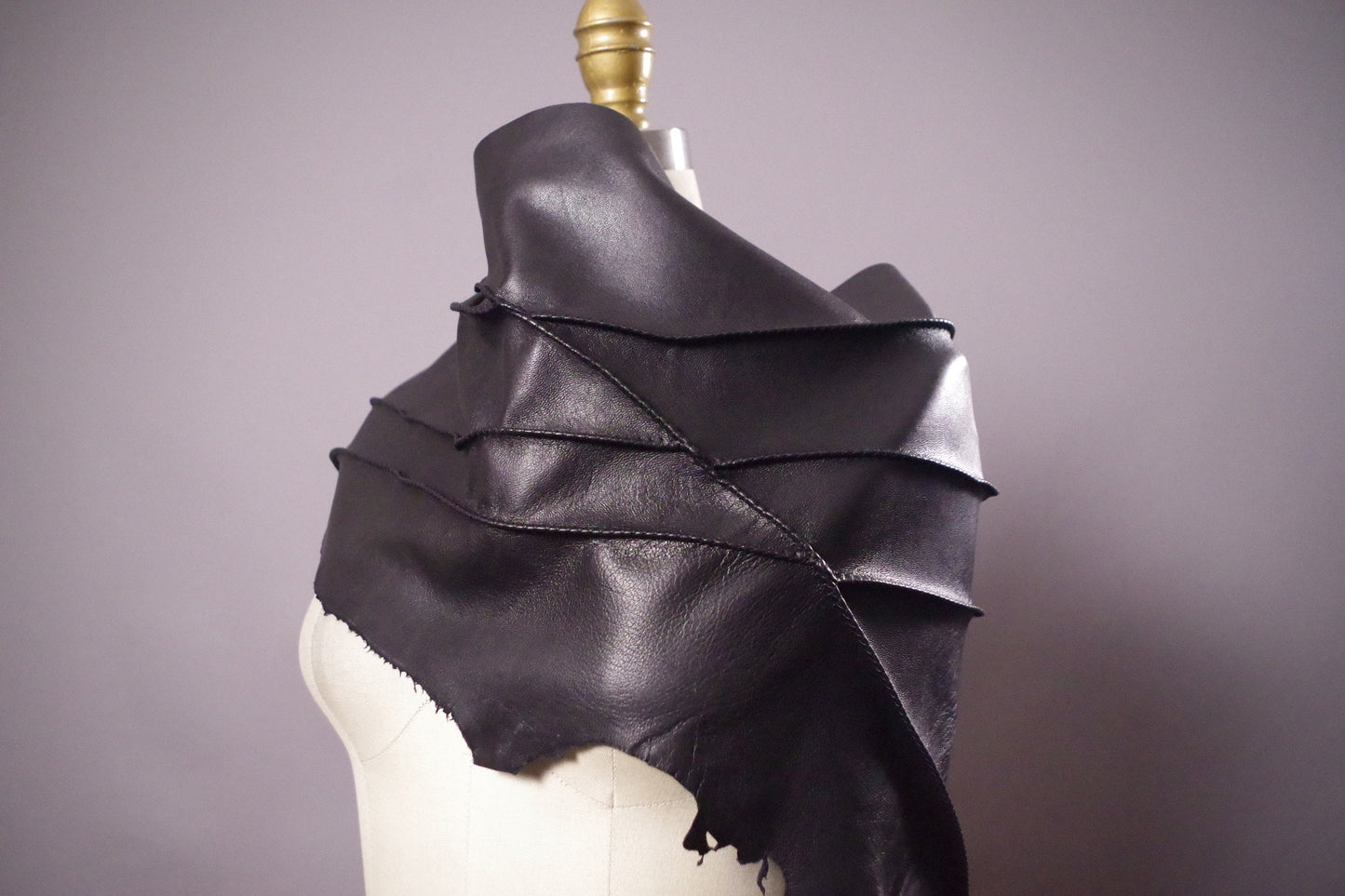 Genuine Leather Black Scarf, Twisted Leather scarf, Women's leather scarves, upcycled leather scarf