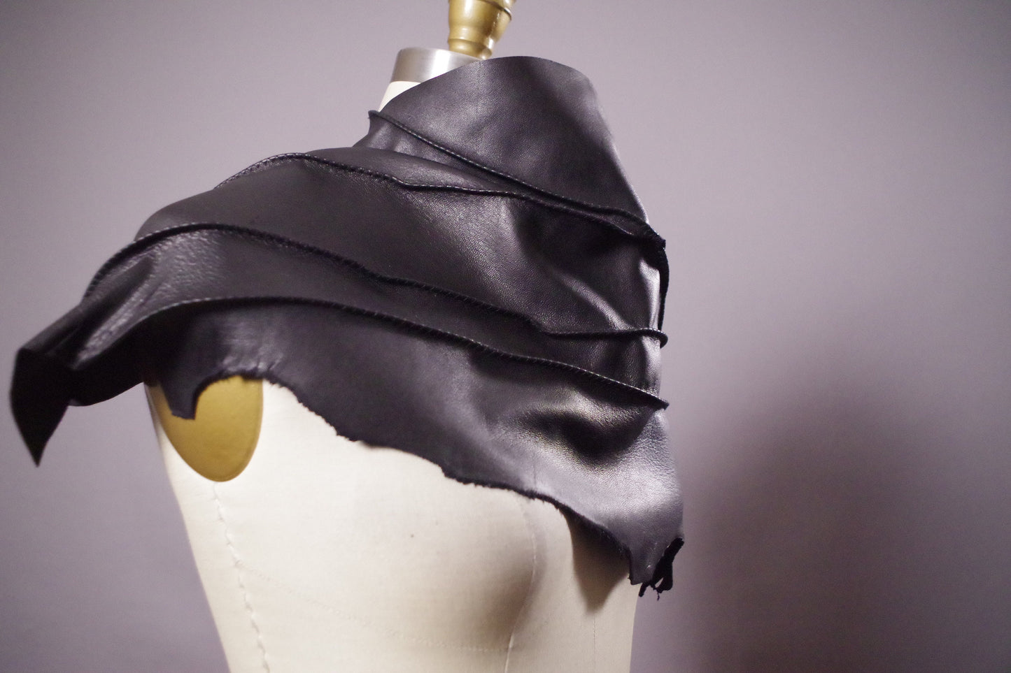 Genuine Leather Black Scarf, Twisted Leather scarf, Women's leather scarves, upcycled leather scarf