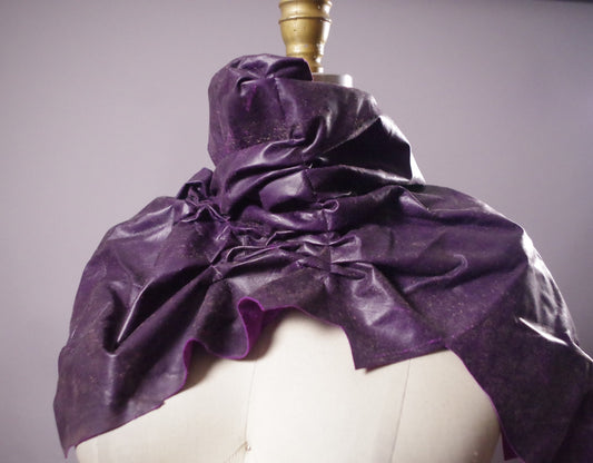 Purple Leather Scarf, Ruffled Leather Scarf, Leather Accessories