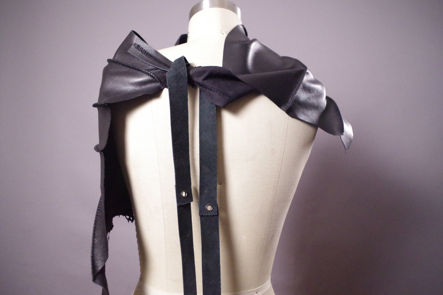 Genuine Leather Black Scarf, Twisted Leather scarf, Women's leather scarves, upcycled leather scarf