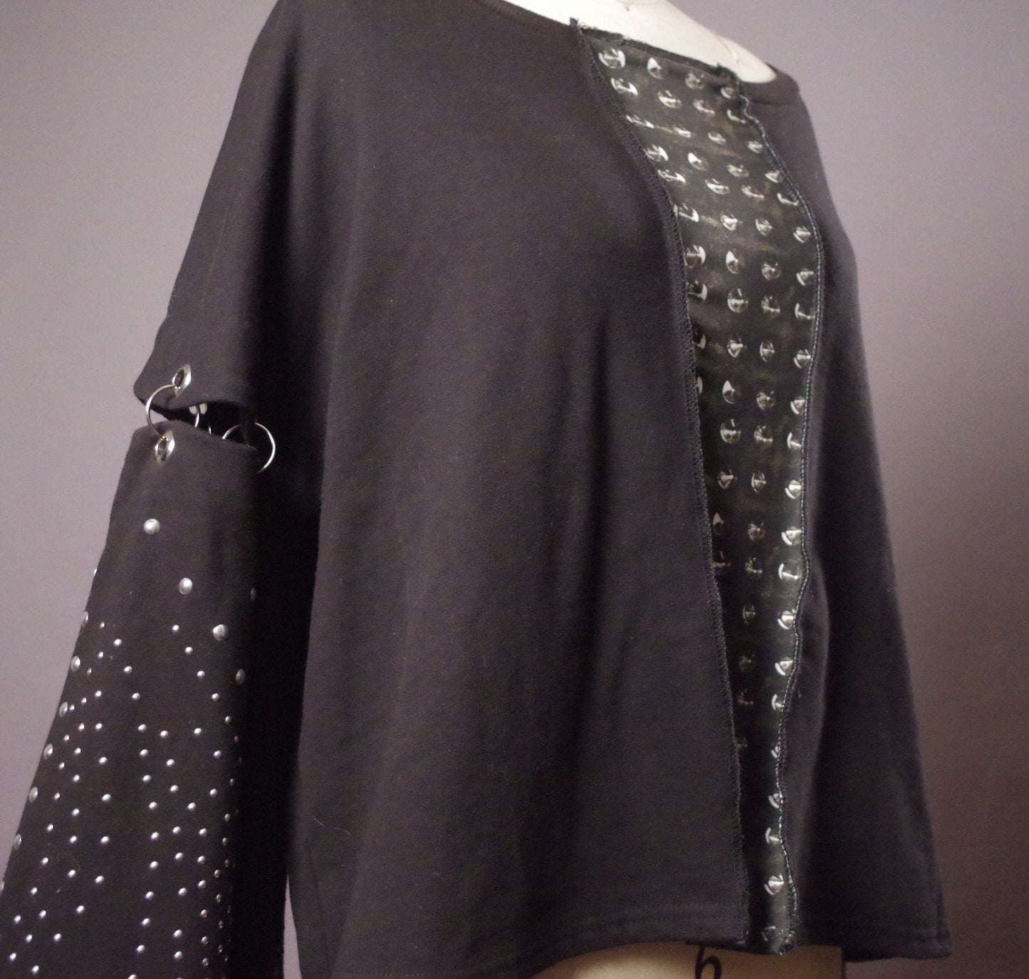 Black Studded sweatshirt, Goth grommet sweatshirt, Upcycled black goth sweatshirt
