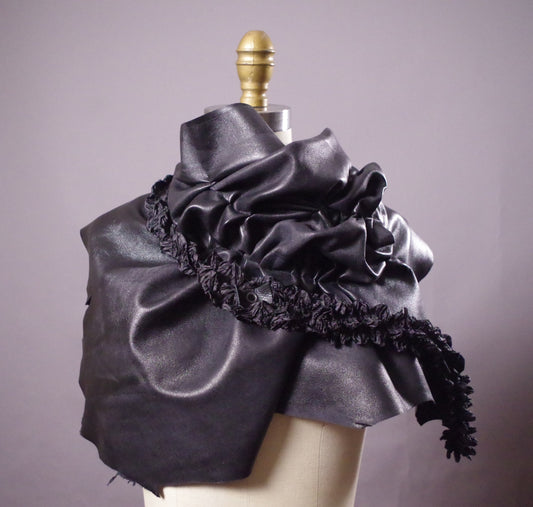 Multi use leather scarf, Ruffled genuine leather scarf, Fashion accessory, Leather accesssories