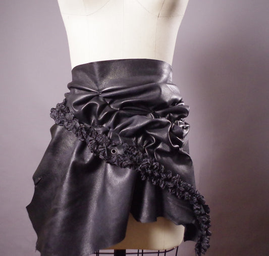 Multi use leather skirt belt, Black Leather skirt belt, Ruffled leather skirt belt, Leather accesssories