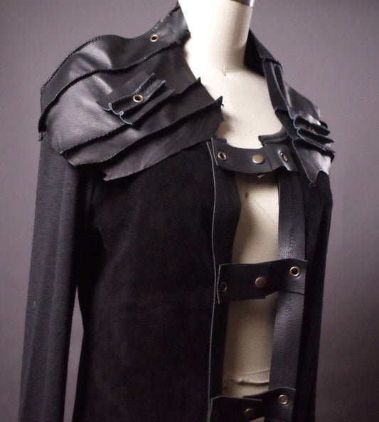 OOAK Leather Cardigan Jacket, Unique Leather Cardigan, Goth Up-cycled Jacket, Goth Clothes