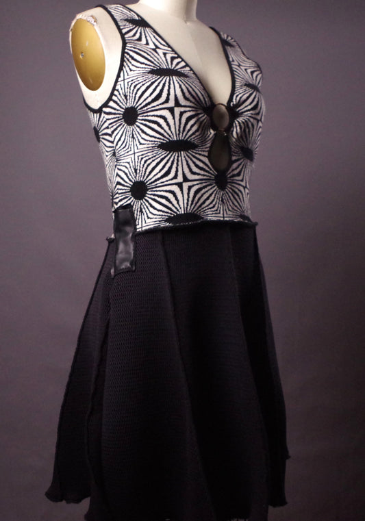 Optical Illusion Upcycled Dress, Retro low cut dress, Trippy Festival dress