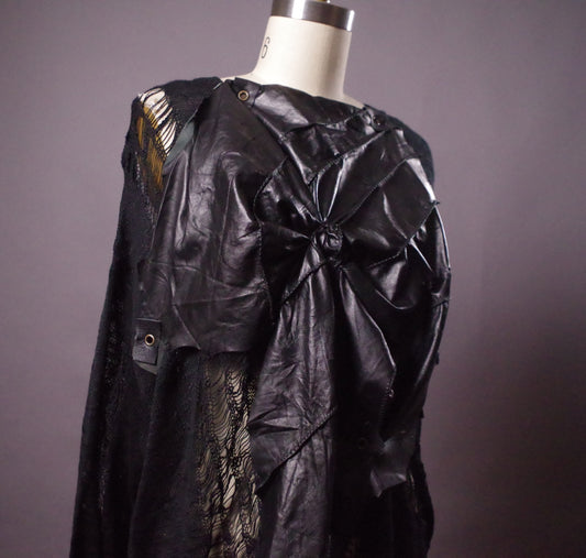 Ripped Distressed leather top, Destroyed mesh sweater, Up-cycled ripped goth top